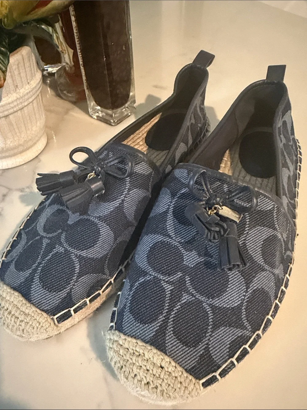 Coach Navy Signature Canvas Tassel Espadrille Moccasins fits Like 7 1/2